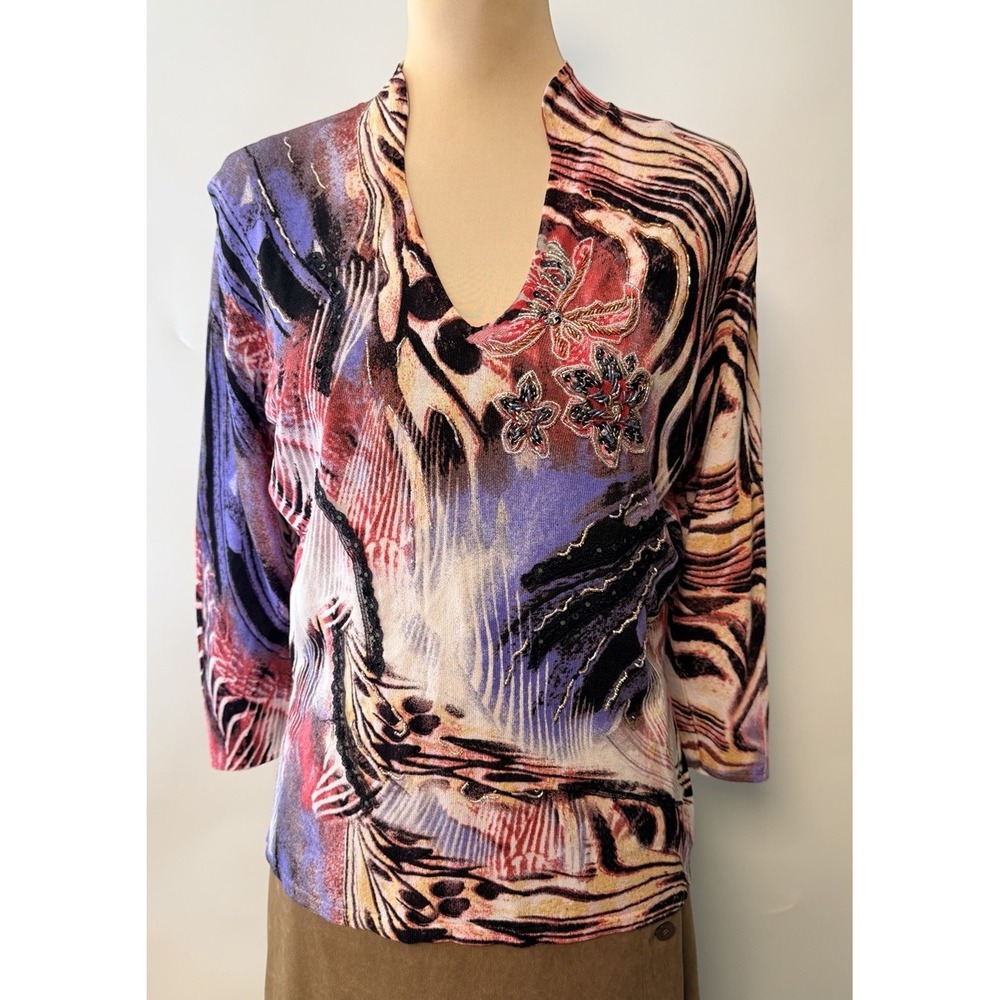 Alberto Makali Womens Sequin Beaded Light Weight Sweater XL Vintage Art To Wear
